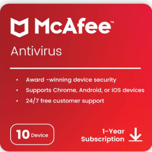 McAfee Antivirus 10 Device for / 1 Year subscription
